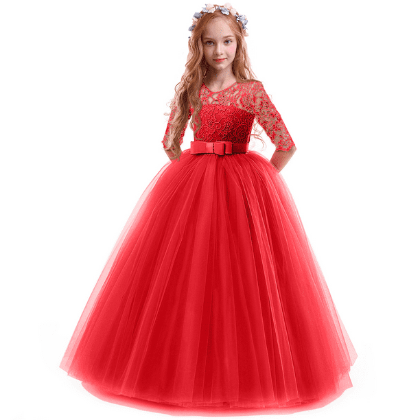 Kids Flower Girl Dress Princess Bow Wedding Pageant Communion Baptism Party Gown